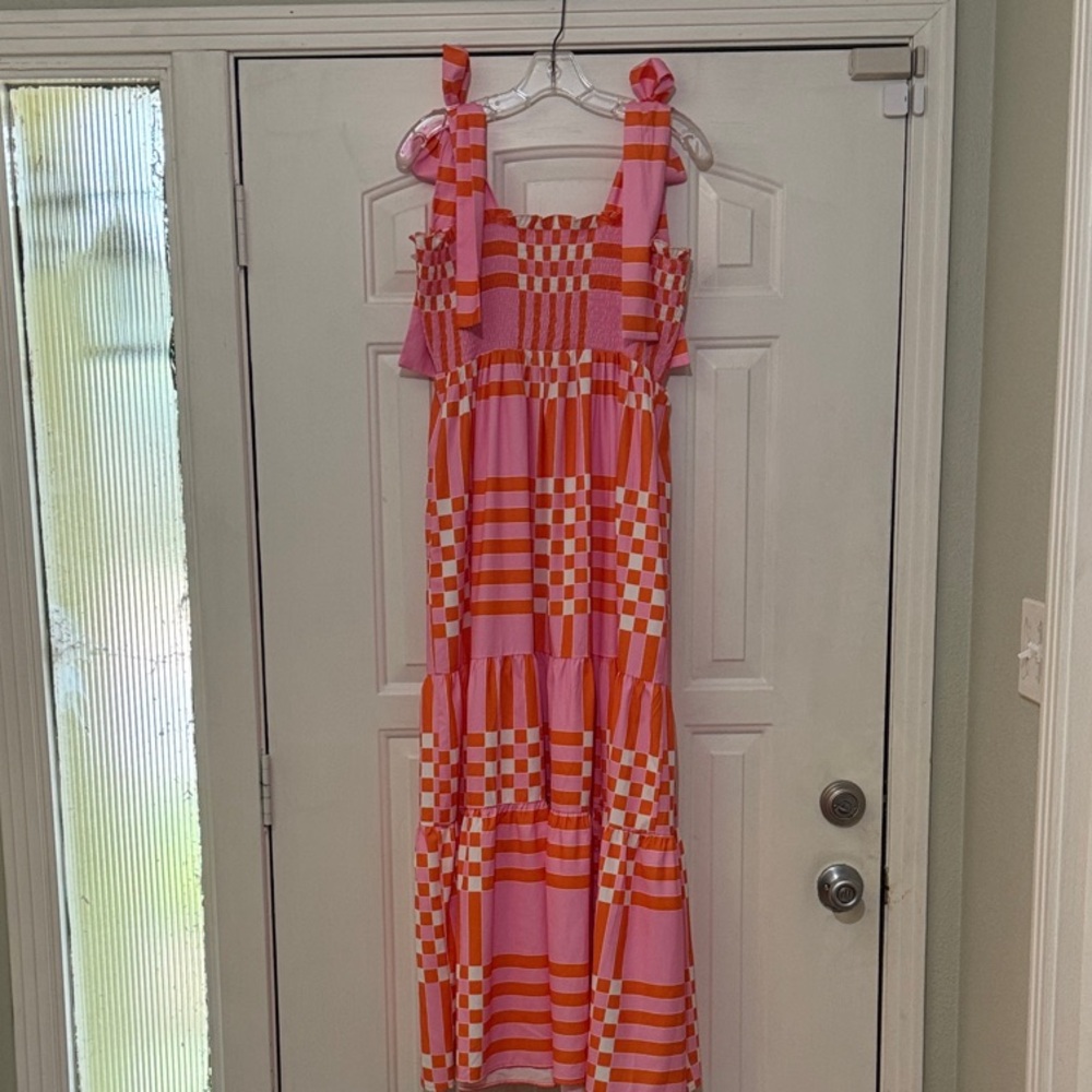 Pink Lily Pink and Orange Checkered Maxi Dress